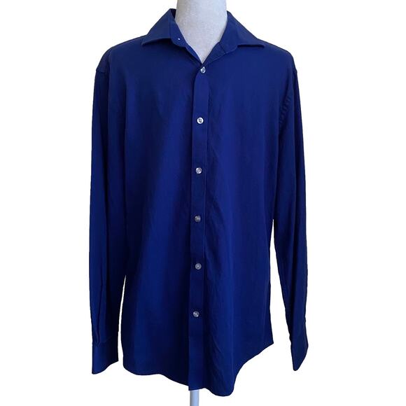 Michael Kors Shirt Mens M 151/2 32-33" Blue SOLID Long Sleeve Button Up Modern - Picture 1 of 9